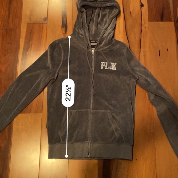 NWOT~VINTAGE VICTORIAS SECRET PINK VELOUR SEQUIN ZIP UP HOODIE - Picture 8 of 9